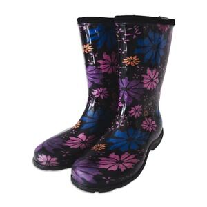 Sloggers‎ Rain Boots Women Size 7 Black Floral Waterproof Garden Mid Calf Boots